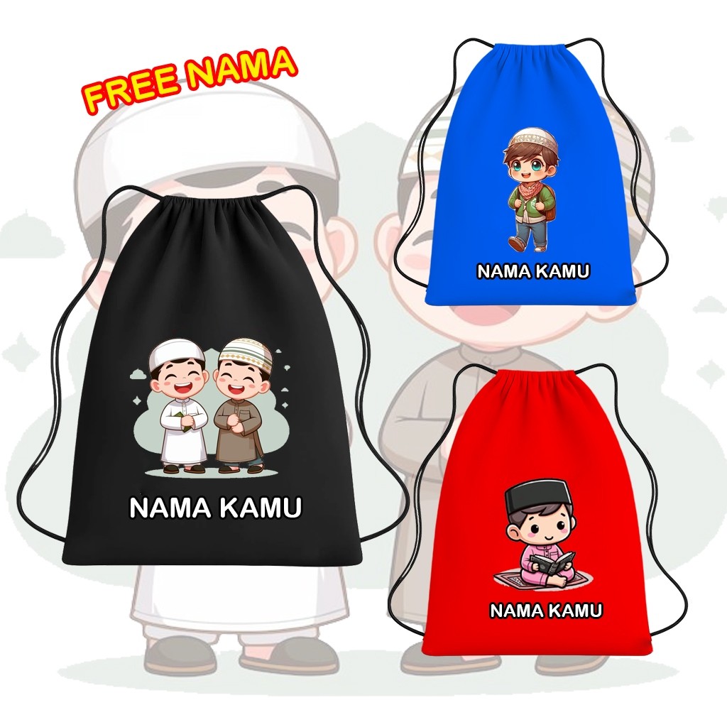 Tas Serut Anak cowok Karakter Ayo Ngaji Mengaji – Tas Serbaguna, Ringan dan Nyaman Untuk Ngaji