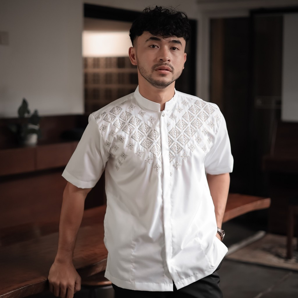 SETRAMALL    koko.uzma Baju Koko Dewasa Saku Samping Putih Tulang Bordir