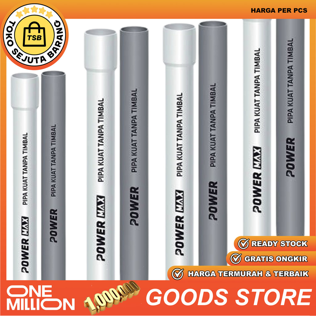 PVC Power Pipa Paralon 1 2 Inch 1 Inch Inci Putih Abu Per Meter Tanpa Timbal Non Toxic Tidak Beracun