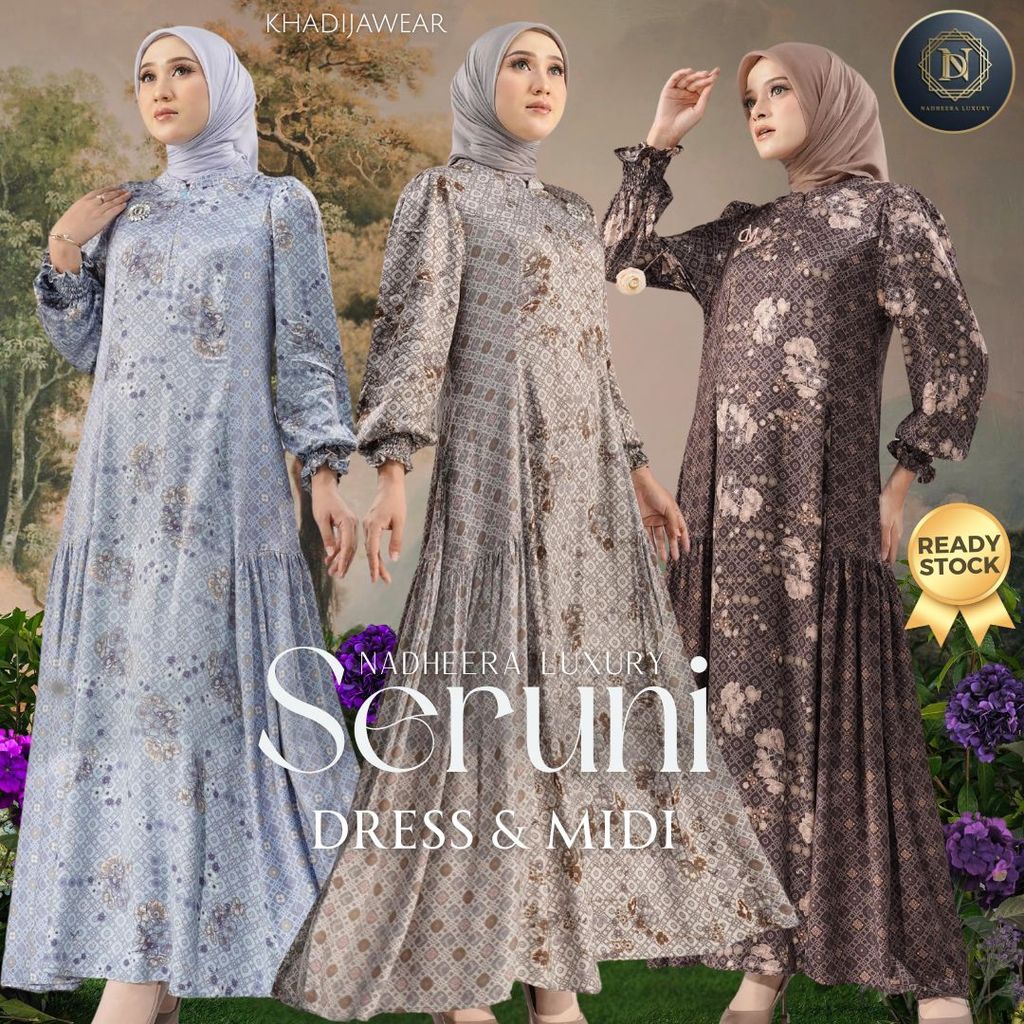 SERUNI DRESS MIDI NADHEERA LUXURY RAYON PREMIUM MOTIF GAMIS NADHERA TERBARU SRUNI NEW