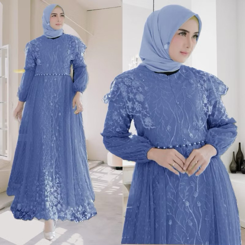 TERNASTORE MAXI SAFIRA ( M L XL XXL XXXL )GAMIS PESTA BRUKAT MEWAH GAMIS KONDANGAN GAMIS SERAGAM KEL