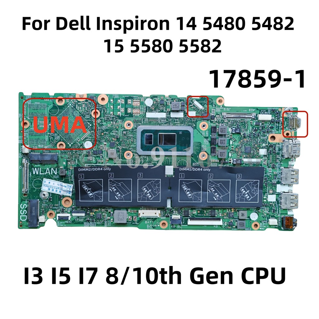 17859-1 Mainboard For Dell piron 14 5480 5482 15 5580 5582 Laptop Motherboard With I3 I5 I7 8/10th G