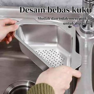 Saringan Rak Tempat Cuci Piring Dapur Multifungsi Sudut Wastafel Sabun Stainless Cuci Piring Rak NEW
