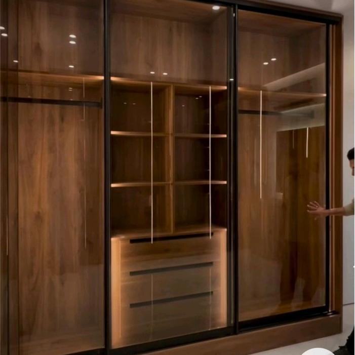 lemari pakaian mewah custom 250x300 Pintu Geser pintu sliding 3 pintu full kaca lemari lampu led str
