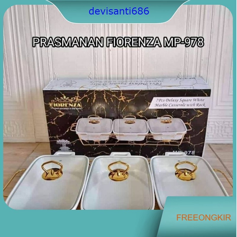 Prasmanan Gandeng Keramik Marble Fiorenza Set 3 Pcs Tutup Kaca
