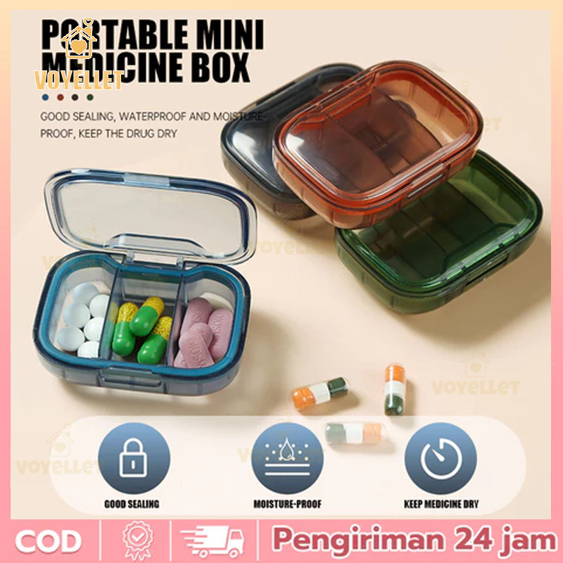 Kotak Penyimpanan Obat 3-Grid, Kotak Obat Kecil, Kotak Obat Mini Portabel