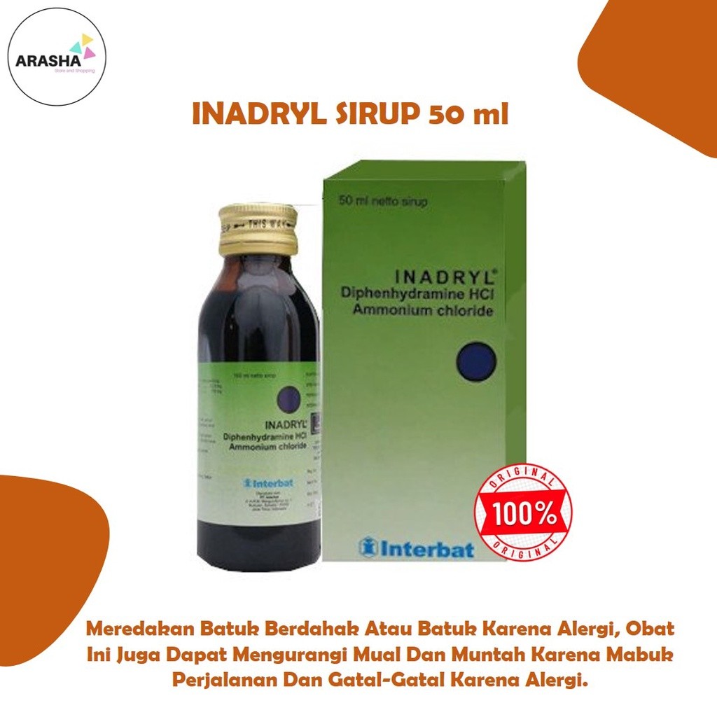 INADRYL SIRUP 50 ML Obat Batuk, Pilek, Bersin Bersin, Asma