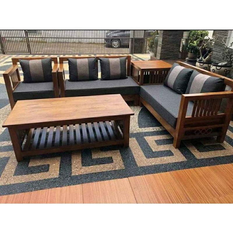 Kursi tamu sudut minimalis jati modern