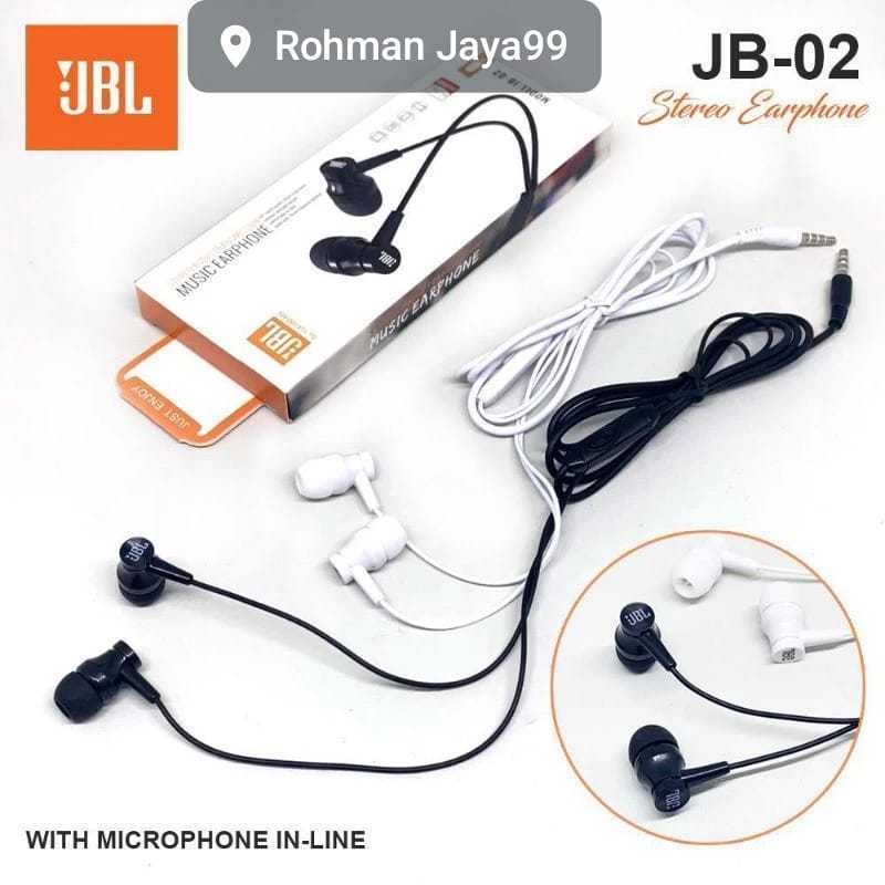 HF/HEADSET JBL JB-02 + MIC SUPER BASSS EARPHONE JBL JB 02 TERLARIS rj99
