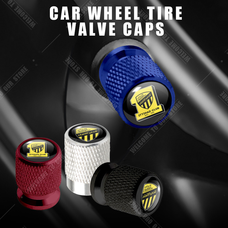 Car C Aluminum Football Club Emblem For evrolet Toyota GMC Nissan Geely 4pcs Tire Valve Air Port Ste