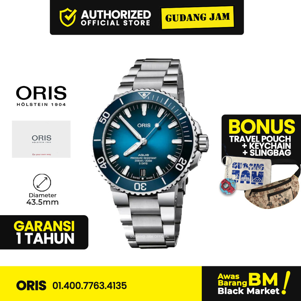 Oris Aquis Date Jam Tangan Pria  01 400 7763 4135 Stainless Steel Strap