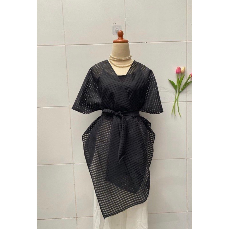 LOWESHOP Baju Kondangan Organza Kotak Dengan Belt Ld 130