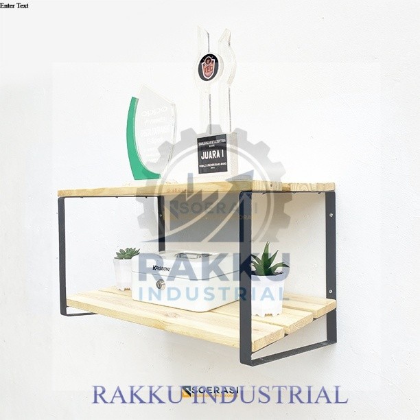 PURI Rak Dinding Tempel Gantung Ambalan Susun Tingkat 2 Ruang Tamu Keluarga Besi dan Kayu Penyimpana
