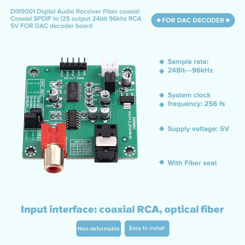 Hot Sale gital Auo Receiver 24Bit 96Khz Sample Rate Coaxial Optical Fiber Input I2S Output(R9001) SP