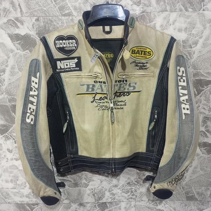 jaket motor CUSTOM BATES LEATHERS sz L riding sunmory aman full protection