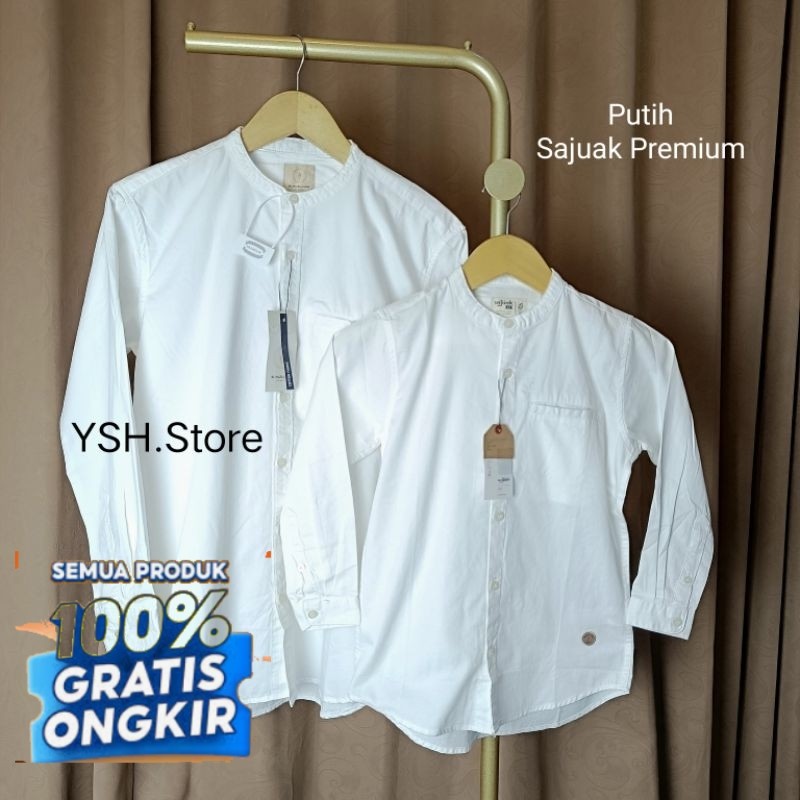 PUTIH SAJUAK PREMIUM BAJU KEMEJA KOKO KEMKO COUPLE PASANGAN AYAH ANAK LENGAN PANJANG PENDEK KANCING 