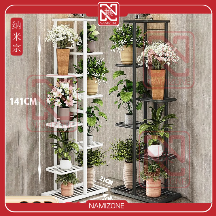 NAMIZONE Rak Bunga Besi Rak Pot Bunga Rak Susun Penyimpanan Standing Pot 3/6/8 Tingkat Indoor Outdoo