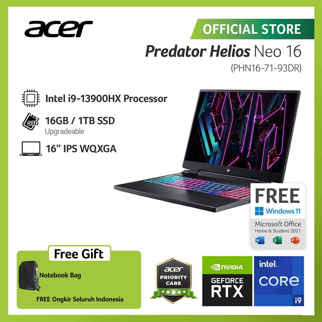 ACER LAPTOP GAMING PREDATOR HELIOS NEO 16 PHN16-71-93DR 16" WQXGA INTEL CORE I9-13900HX RAM 16GB STO