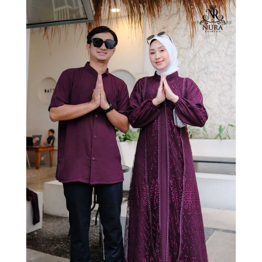 Baju Lebaran Mayra Setelan Couple Gamis Brukat Koko Kondangan Lebaran Pria Wanita Mewah Brukat  Keki