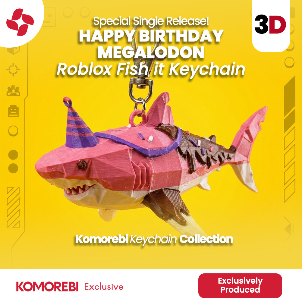 Gantungan Kunci Roblox Fish it Happy Birthday Megalodon 3D Keychain Aksesoris (142)