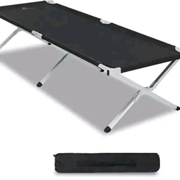 Velbed alminum tempat tidur lipat outdoor  TNI polri - hitam