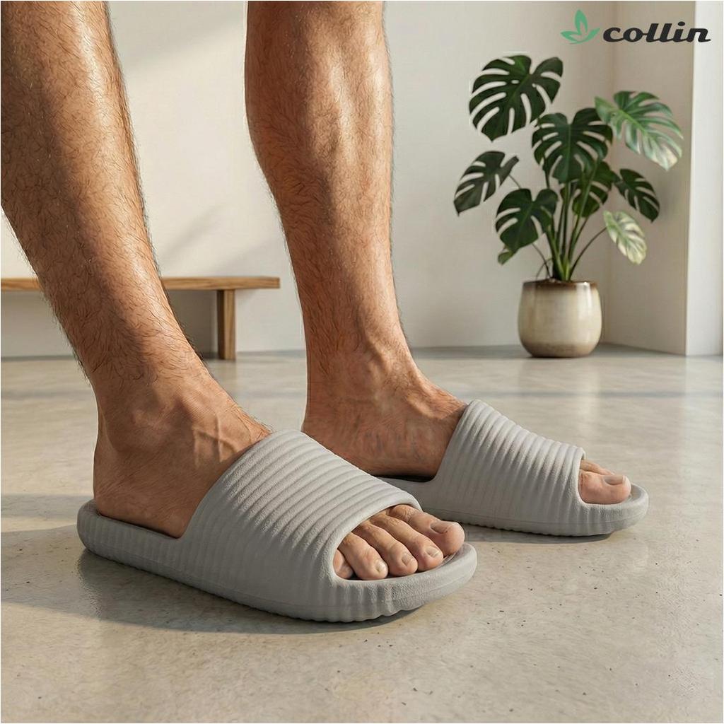 KINBOS Sandal Pria Kekinian Sendal Selop Karet Ringan Awet Garis Aesthetic Empuk Anti Slip K9720-1