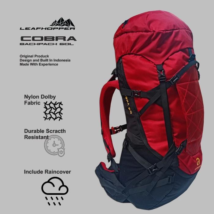 Tas Ransel Hiking 60L Tahan Air - Tas Carrier Cobra - LEAFHOPPER COBRA dengan Fit Bionic & Suspensio