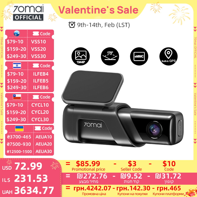 70mai Dash Cam M500 1944P 170FOV 70mai M500 Kamera DVR Mobil Perekam Dash Camera GPS ADAS Monitor Pa