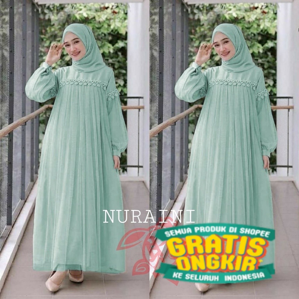 Maxi Nuraini / Gamis Muslim Perempuan Brokat Tile Cantik Renda Import / Gamis Muslim Terbaru/ pakaia