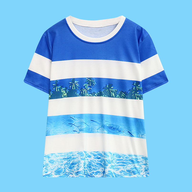 KBS-40 laut biru kaos wanita full print high quality import korea jepang katun cotton big size overs