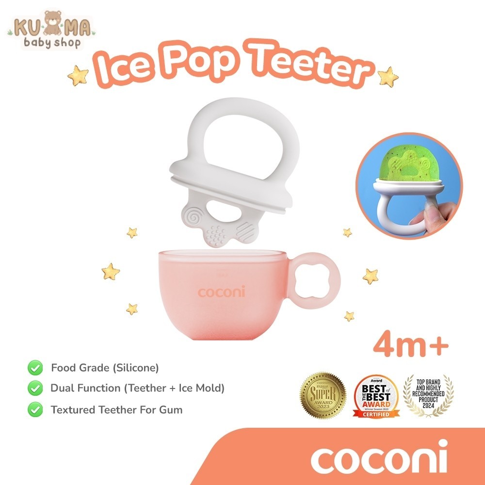 COCONI Ice Pop Teether – Teether + Cetakan Es Buah Bayi 2-in-1 | Food Grade Silicone, Aman untuk 4 B