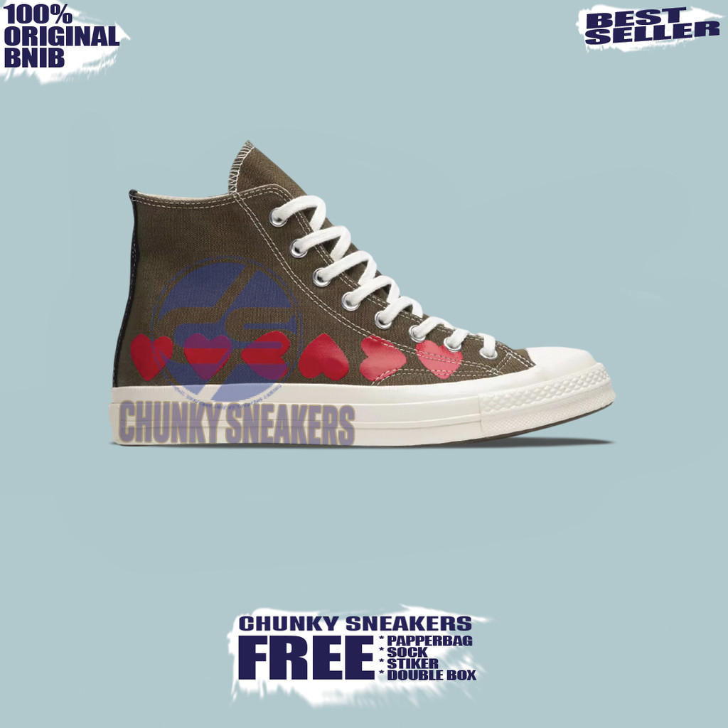 Sepatu Sneakers Converse Cdg High Multi Heart Olive 100% Original BNIB Unisex