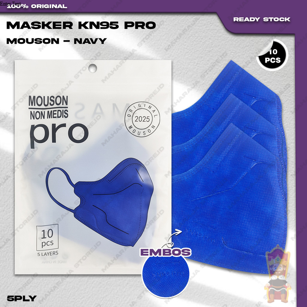 Masker KN95 PRO MOUSON 5Ply Isi 10Pcs Navy Biru Dongker Hybrid KN 95 5 Ply Earloop Surgical Mask Kem