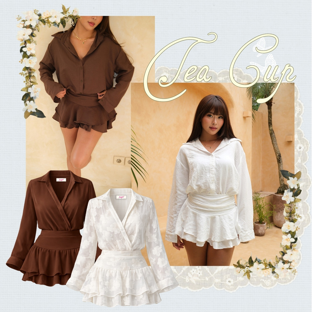 She Wears Sugar x Isabella – Tea Cup Dress | Dress Wanita Mini Dres Korea Summer Dress Gaun Putih Ou