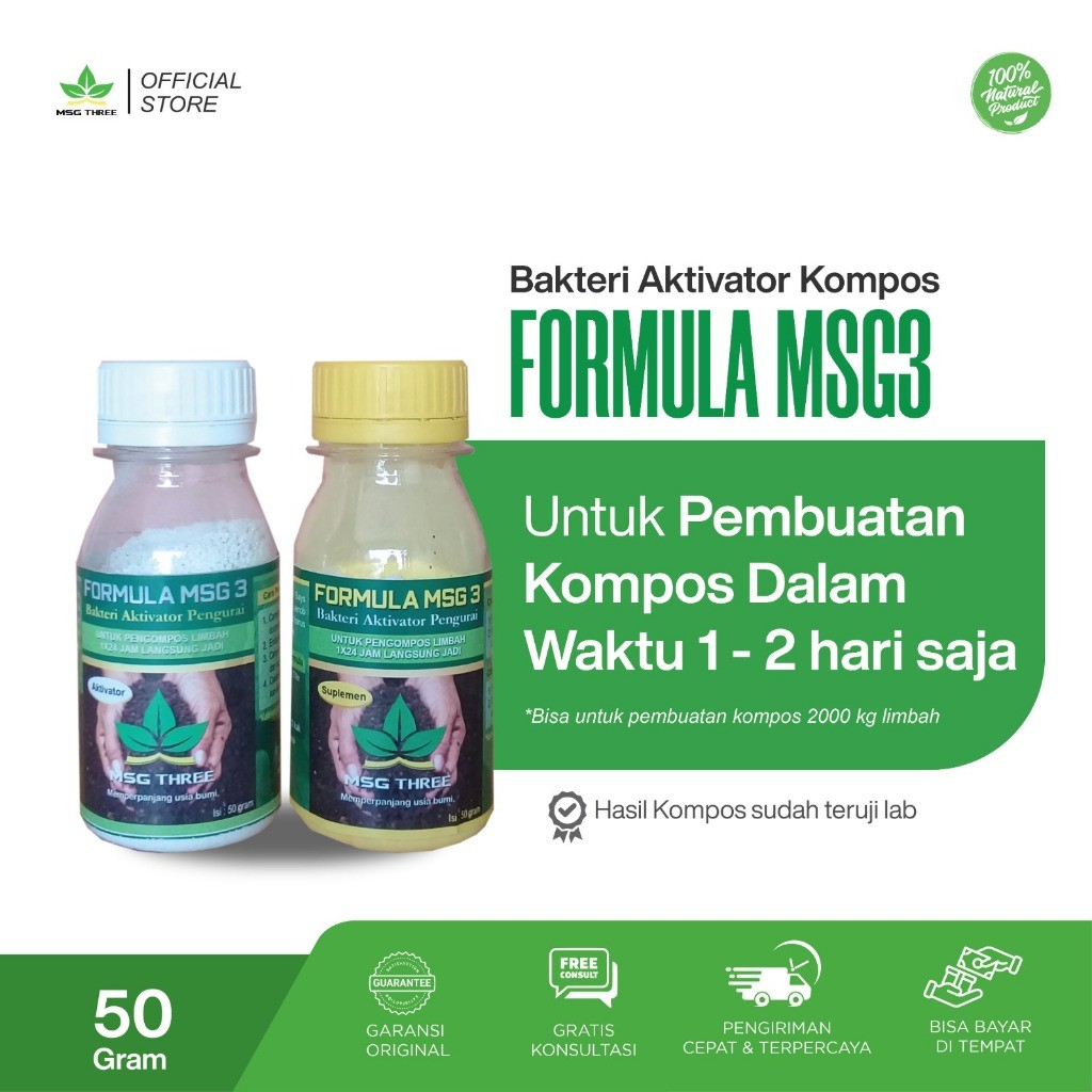 FORMULA MSG 3 - KOMPOS 1-2 HARI JADI | Bakteri aktivator kompos bahan kotoran ternak sampah organik