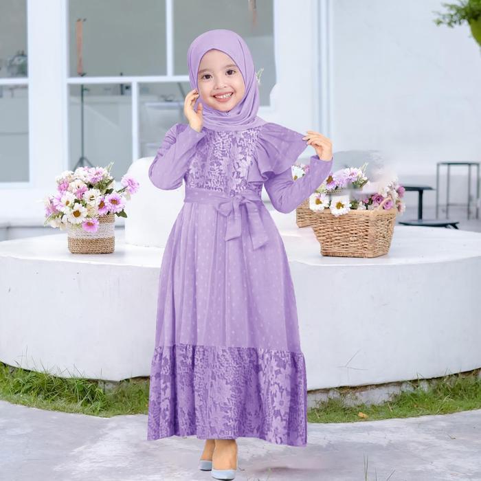 Gamis olivia kids 3-11 tahun / maxi gamis brokat anak perempuan Baju Muslim Kombinasi Dress Syari Ti