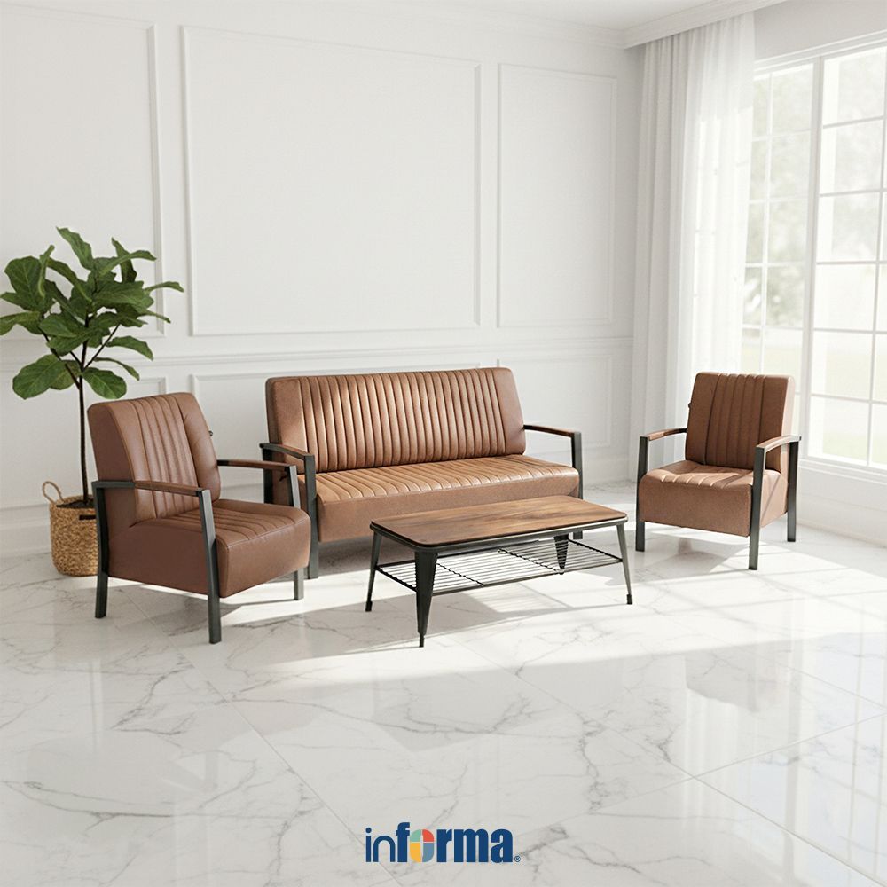 Informa Set Meja Tamu London Elm dengan 3 Kursi Eden - Cokelat Set Ruang Tamu Meja Kursi Tamu Set Ku