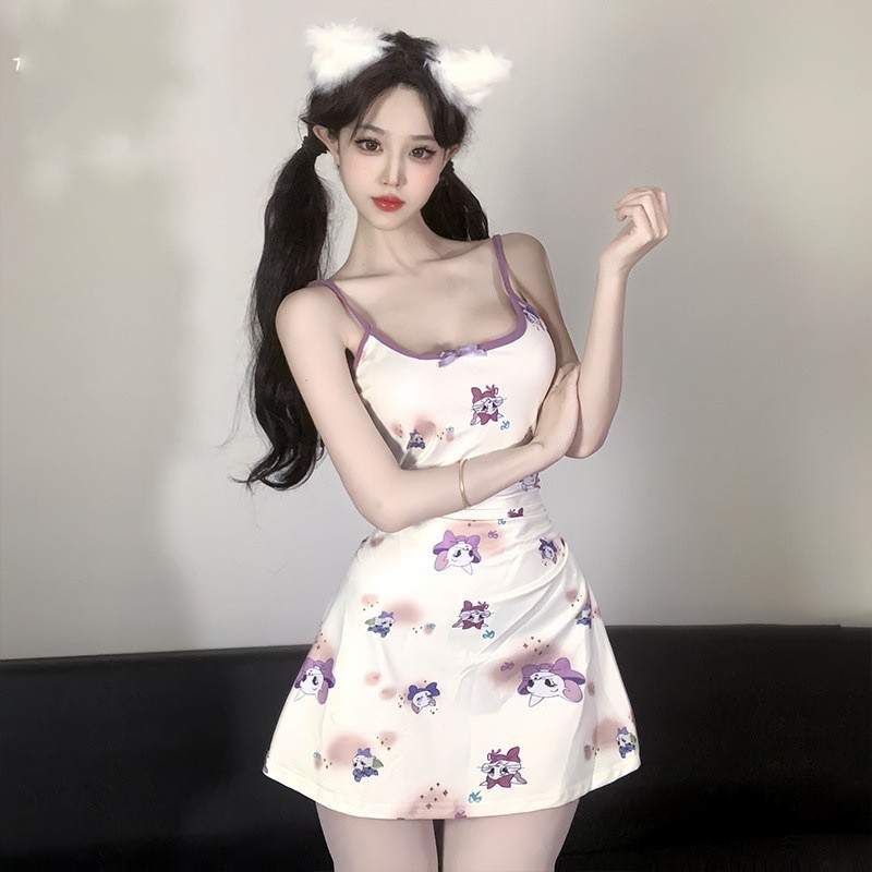 Gaun tidur kamisol bermotif seksi dengan bantalan dada, rok pendek ketat wanita, rok bodycon.