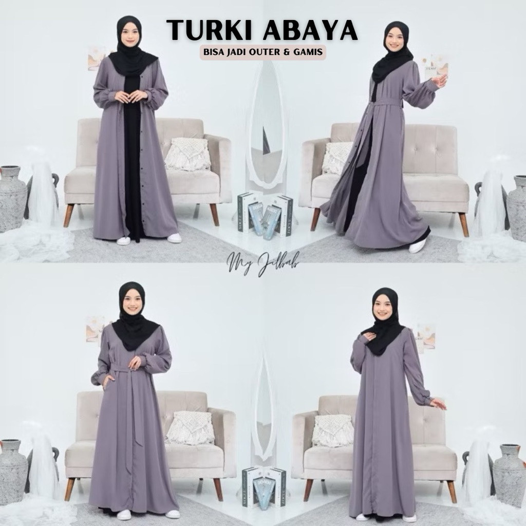 Turki Abaya Outer full kancing Abaya Lebaran Bahan Mirabella (Gamis Outer) by Myjilbab MURAH