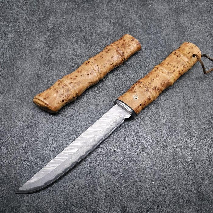 Pisau Dapur Damascus Model Bamboo Panjang Pisau Tanto Iris Potong