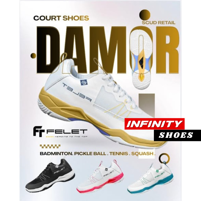 Felet DAMOR ( Court Shoes ) Badminton Shoes - Sepatu Badminton Original Felet
