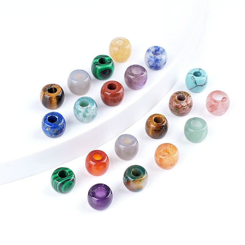 8Mm lubang 3mm lubang besar manik-manik longgar kristal alami, manik-manik roda batu akik, manik-man