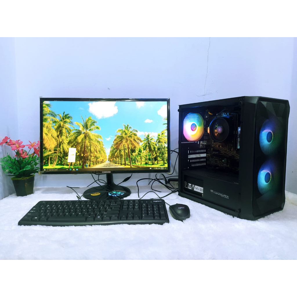 Set Gaming PC Ryzen 3 3200G LED Samsung 24" 8GB DDR4 SSD RGB PES GTA