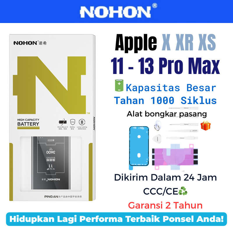 NOHON Baterai untuk iPhone XS XR 13 12 11 Pro Max Batrai Kapasitas Besar DIY Ganti Baterry Pengganti