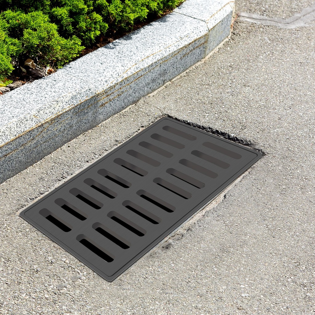 25.6*17.7*2.4in FRP Drain Grate Cover Frame Drainage Grating Cover Black For Indoor/Outdoor