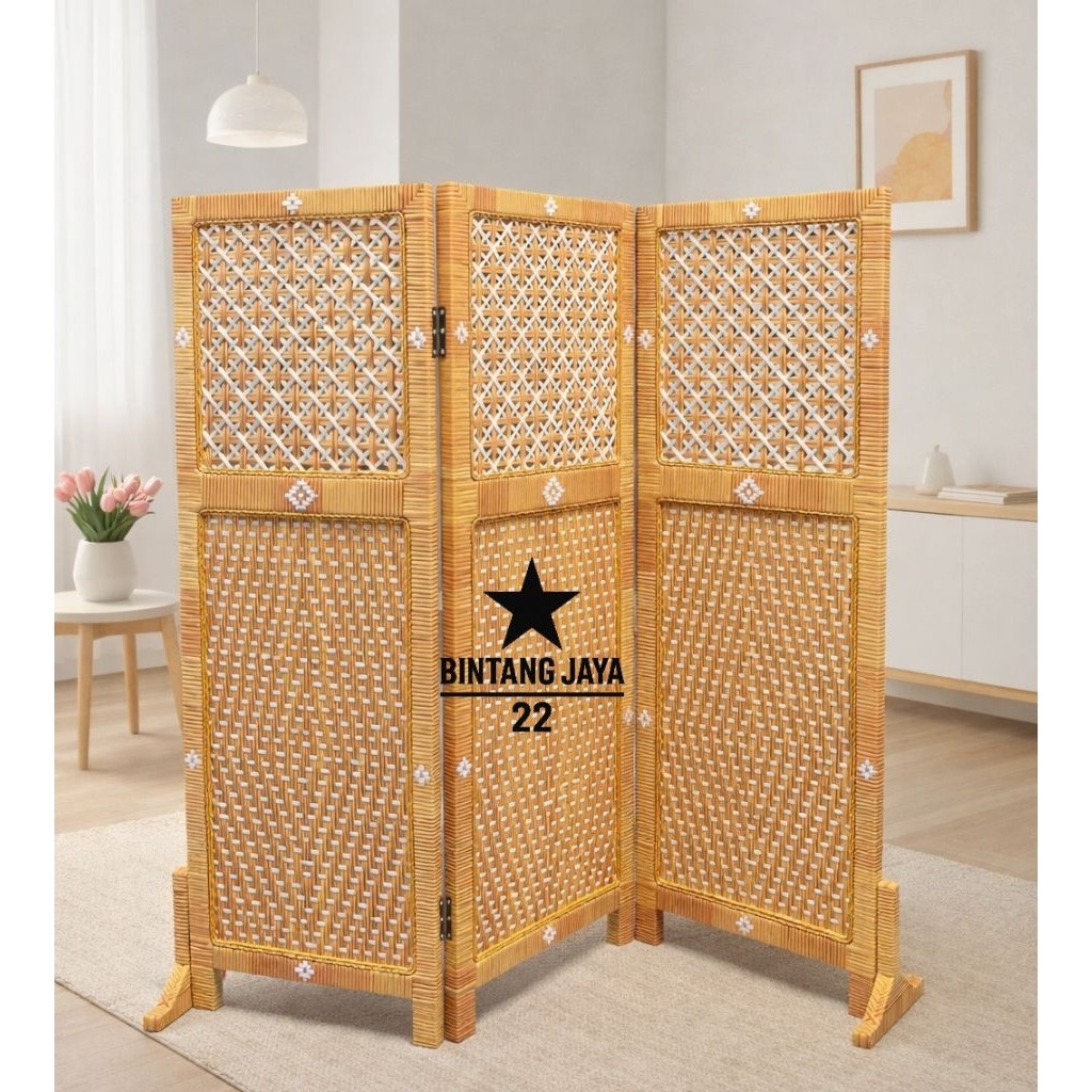 ( 3 PINTU ) Sketsel Pembatas Ruangan Rotan Sintetis Partisi Sekat Ruangan Minimalis Murah