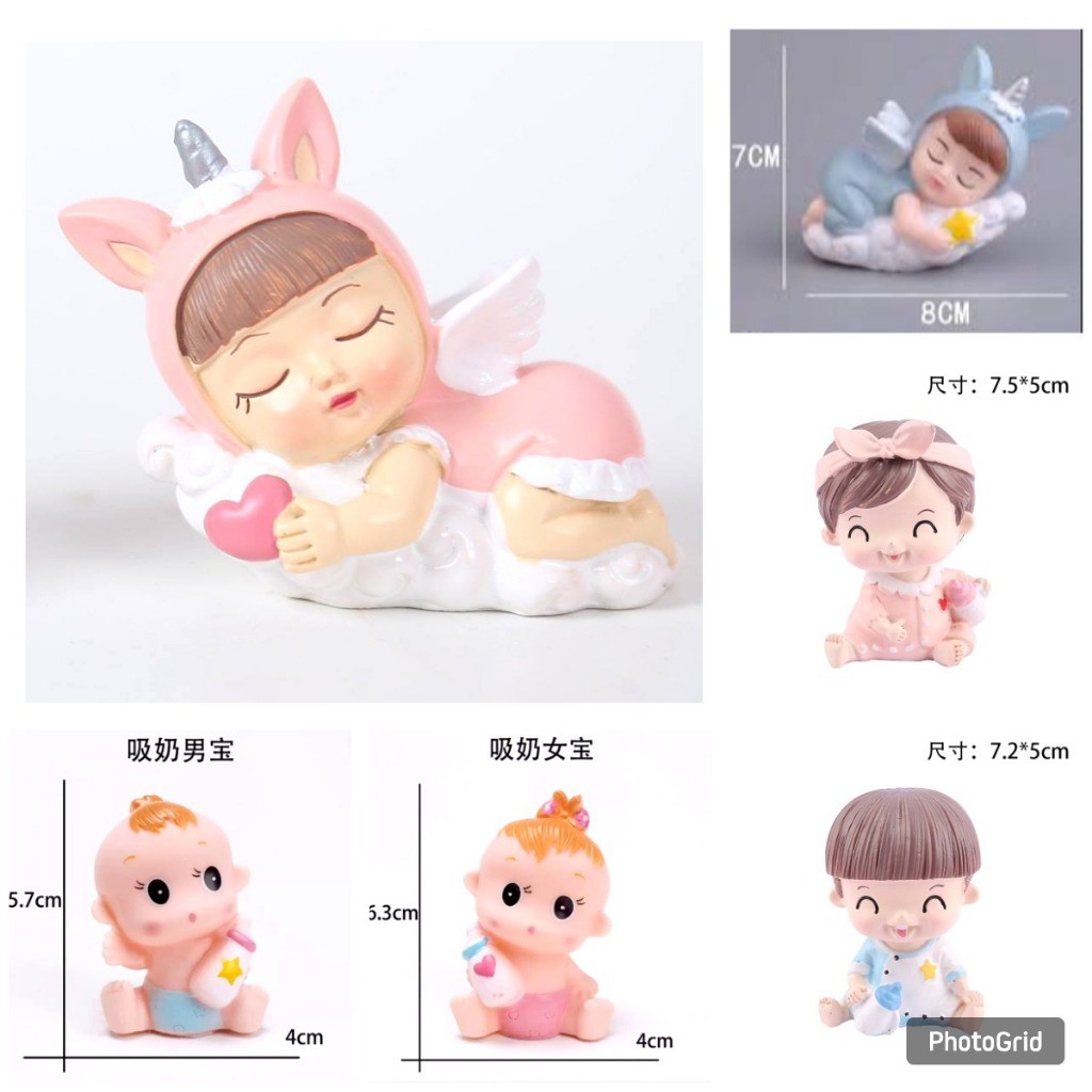 Cake Topper Figure Sleeping Baby Boy dan Girl/ Dekorasi Cake Angel Baby Unicorn/Cake Tema Baby Tidur