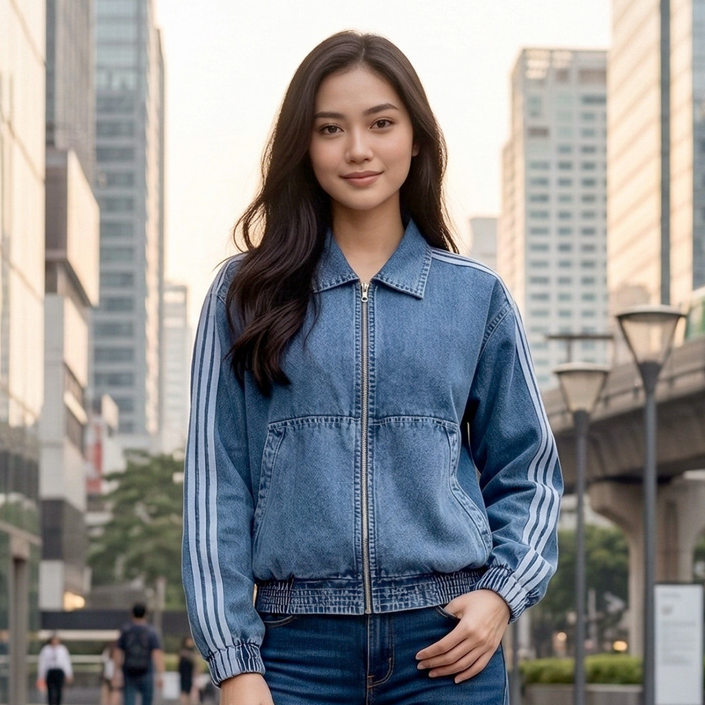 Novel Mice | Jaket Wanita Andara Jeans | Atasan Wanita Basic Lengan Panjang | Blue Denim