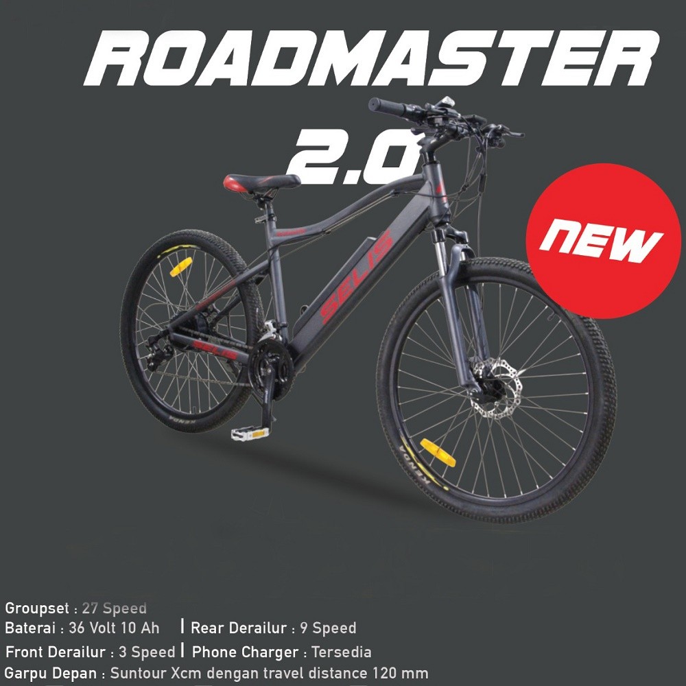 Sepeda Listrik MTB Selis Roadmaster 2.0 dgn specifikasi 250W 36V 10Ah