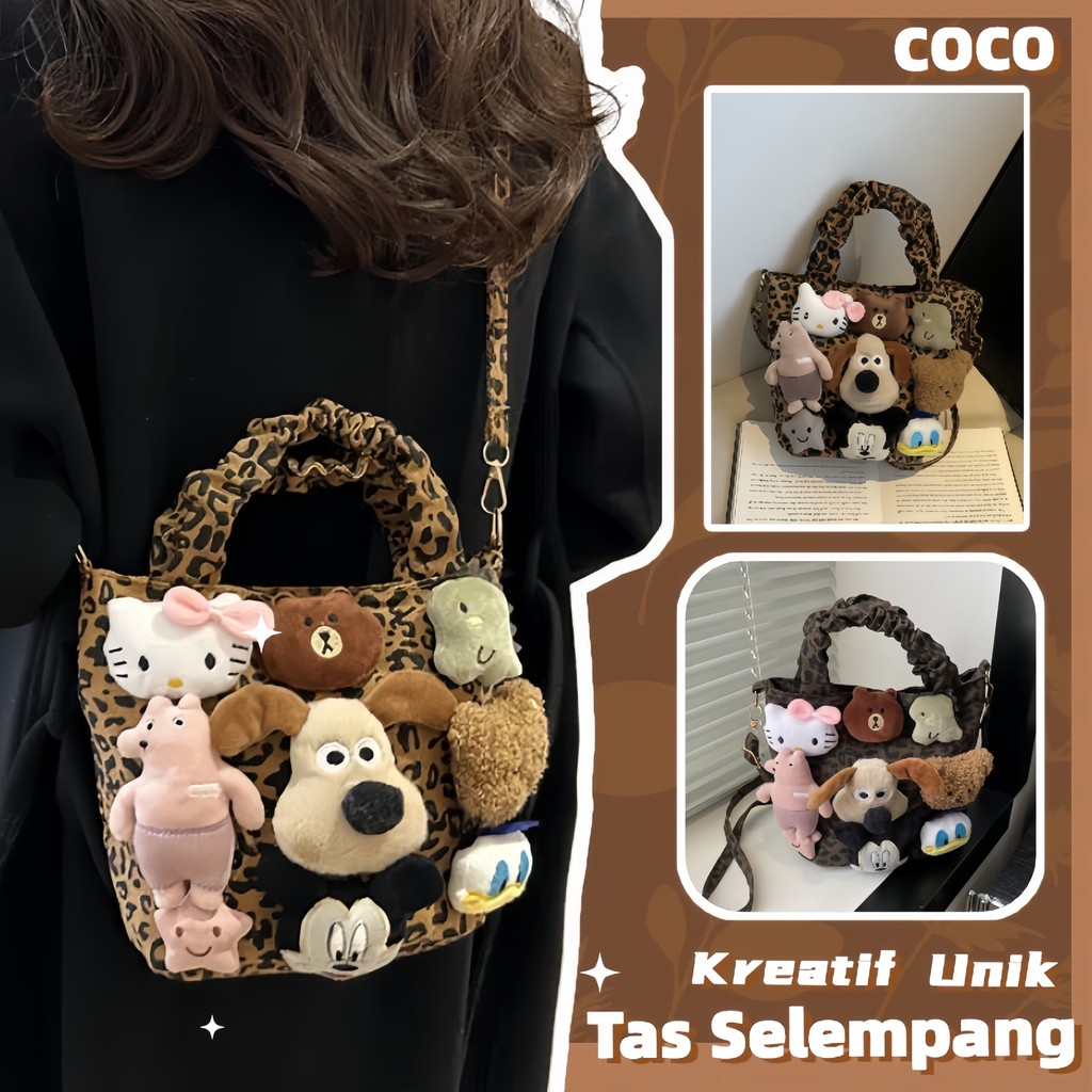 [COD] Tas selempang Cartoon Cute/Hand Bag Fashion Korea/ motif macan tutul Tas Bucket/Funny Quirky C